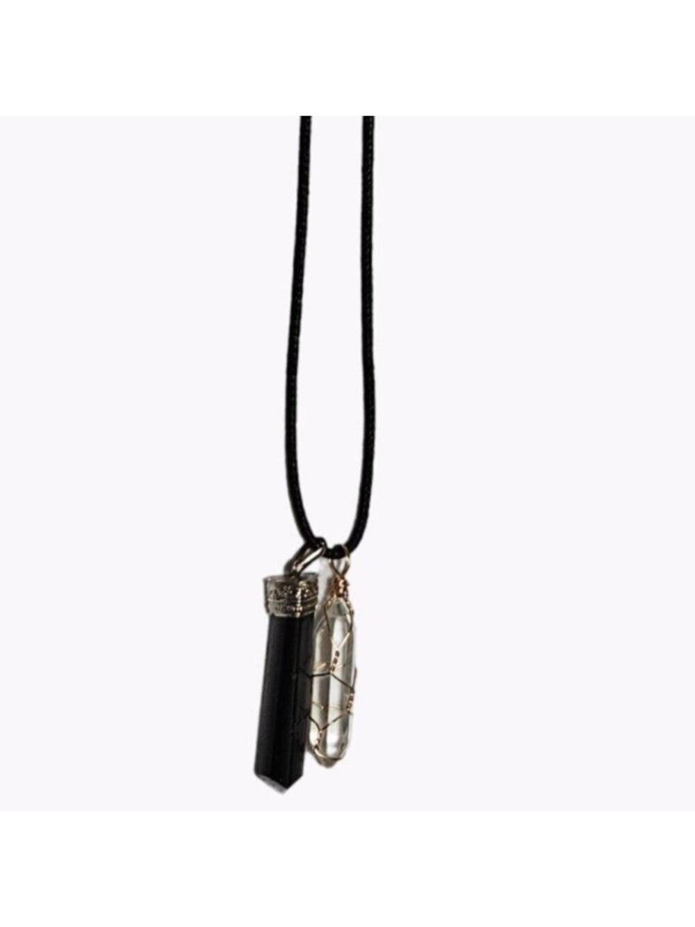 Obsidian Wired Crystal Pendulum Pendant Necklace Spiritual Grounding Jewelry